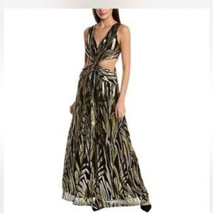 ✔️#81 BNWT RAMY BROOK Irene Metallic Printed Silk Cutout Maxi Dress